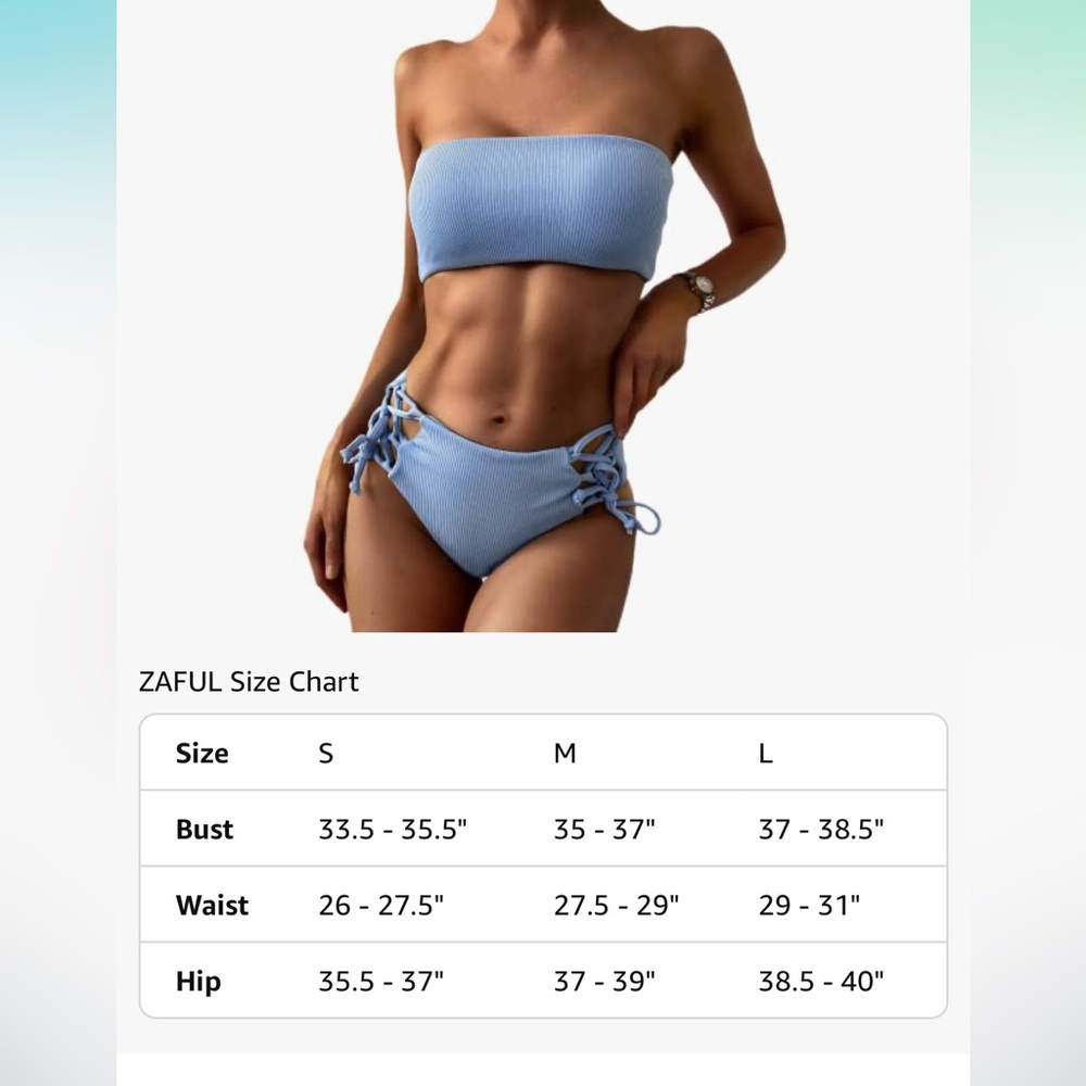 Zaful Sky Blue Ribbed Bikini Set